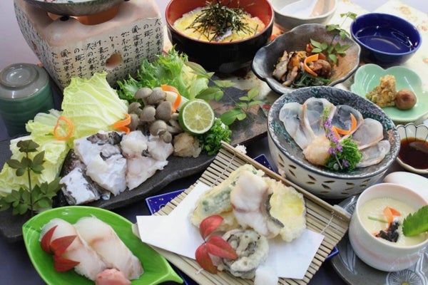 幻の高級魚クエ尽くしのフルコースと温泉館「海の里」みちしおの湯ご入浴【大和八木・橿原神宮・五位堂発】1